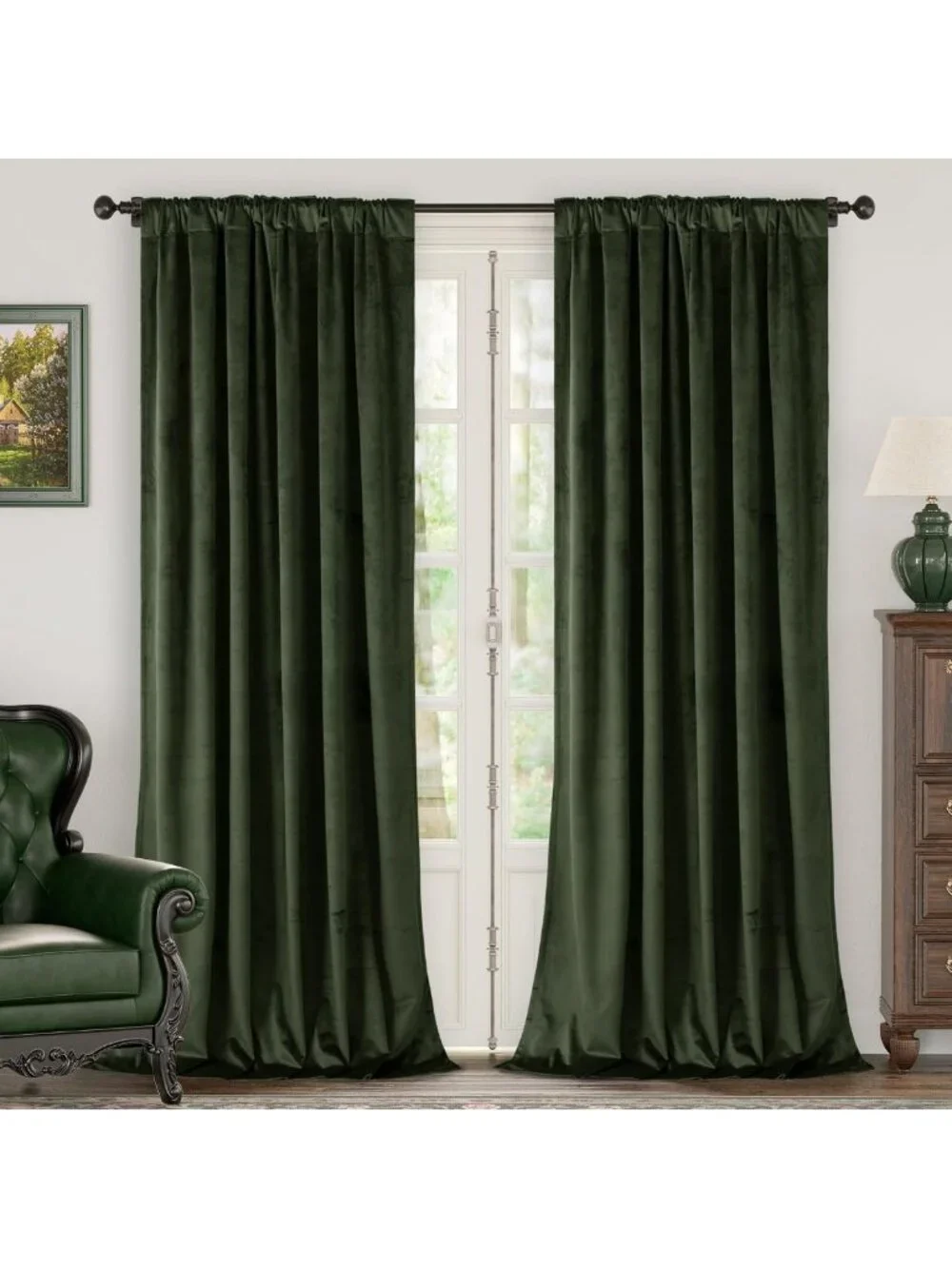 Olive Green Velvet Blackout Curtains, 52x84 Inch, Set of 2 Panels for Privacy